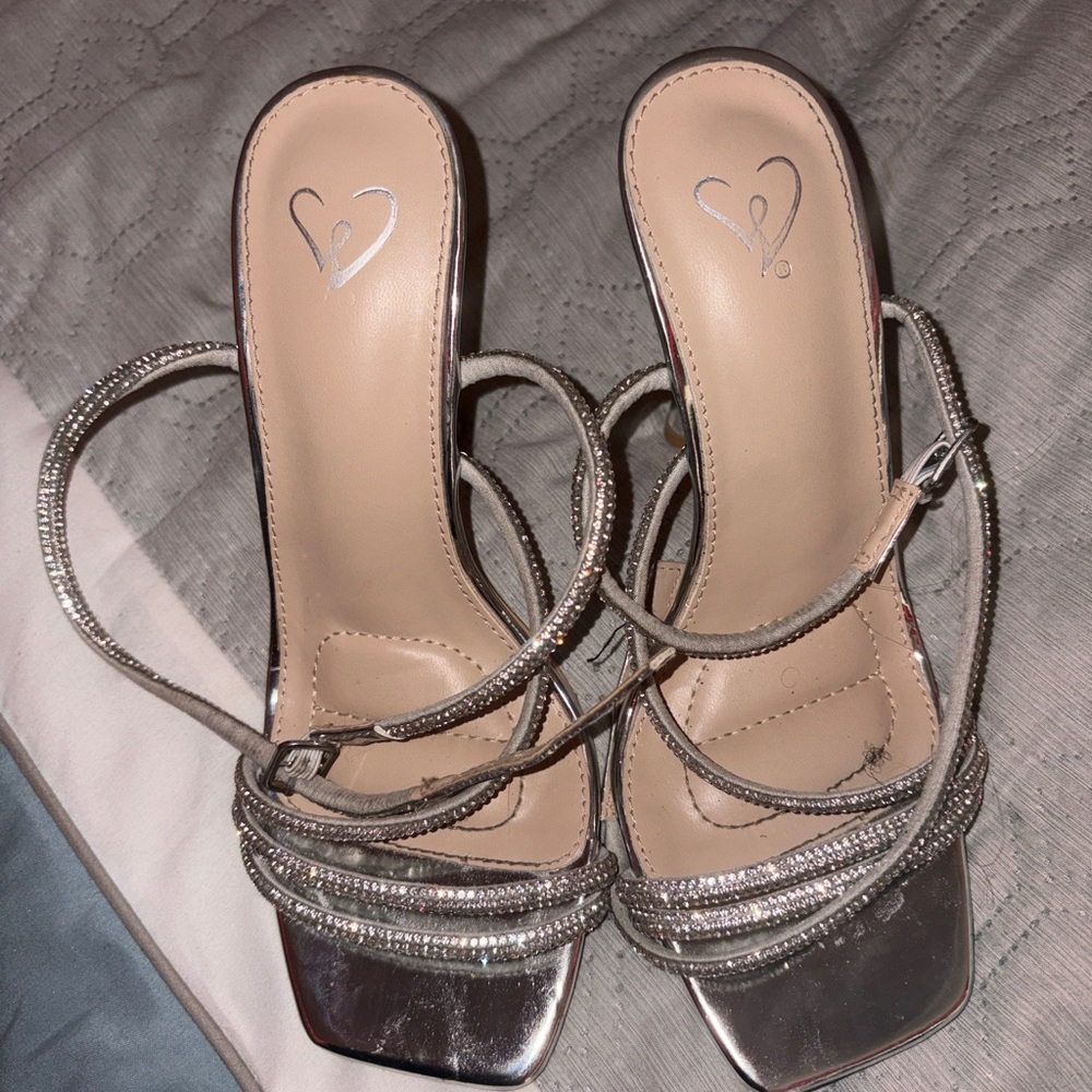 Elegant Silver Strappy Women's Heels